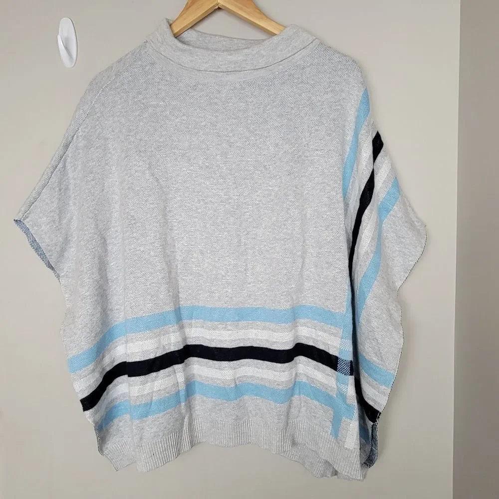 Talbots Sabrina Knit Poncho Shrug Grey Stripe Colorblock S/M